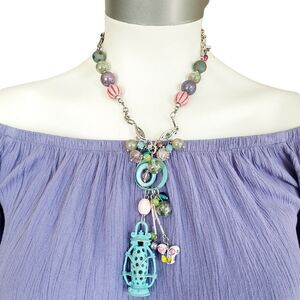 TRESKA beaded beads baubles lantern butterfly statement pendant necklace NEW